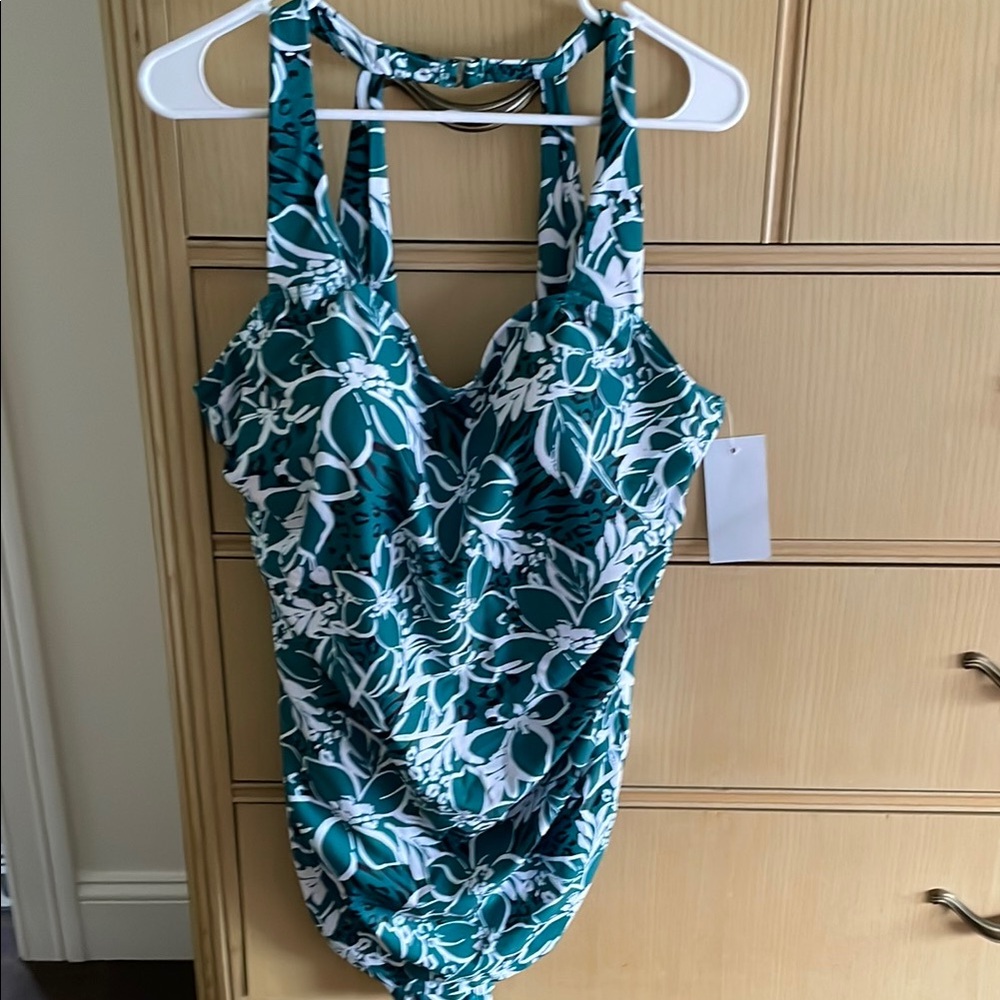 Floral Teal and White Swimsuit